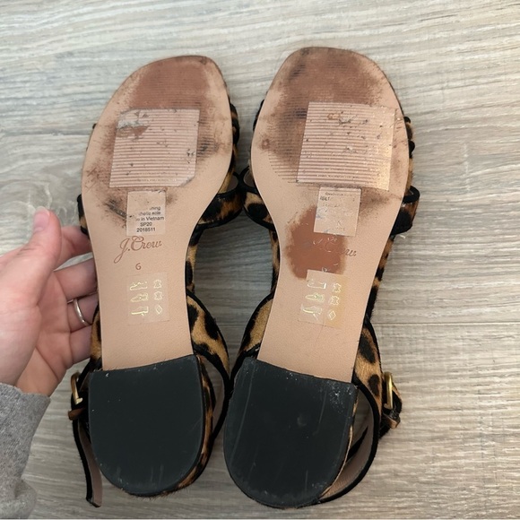 J.Crew Abbie calf hair leopard cheetah crisscross ankle stripe square toe sandal - Picture 3 of 8